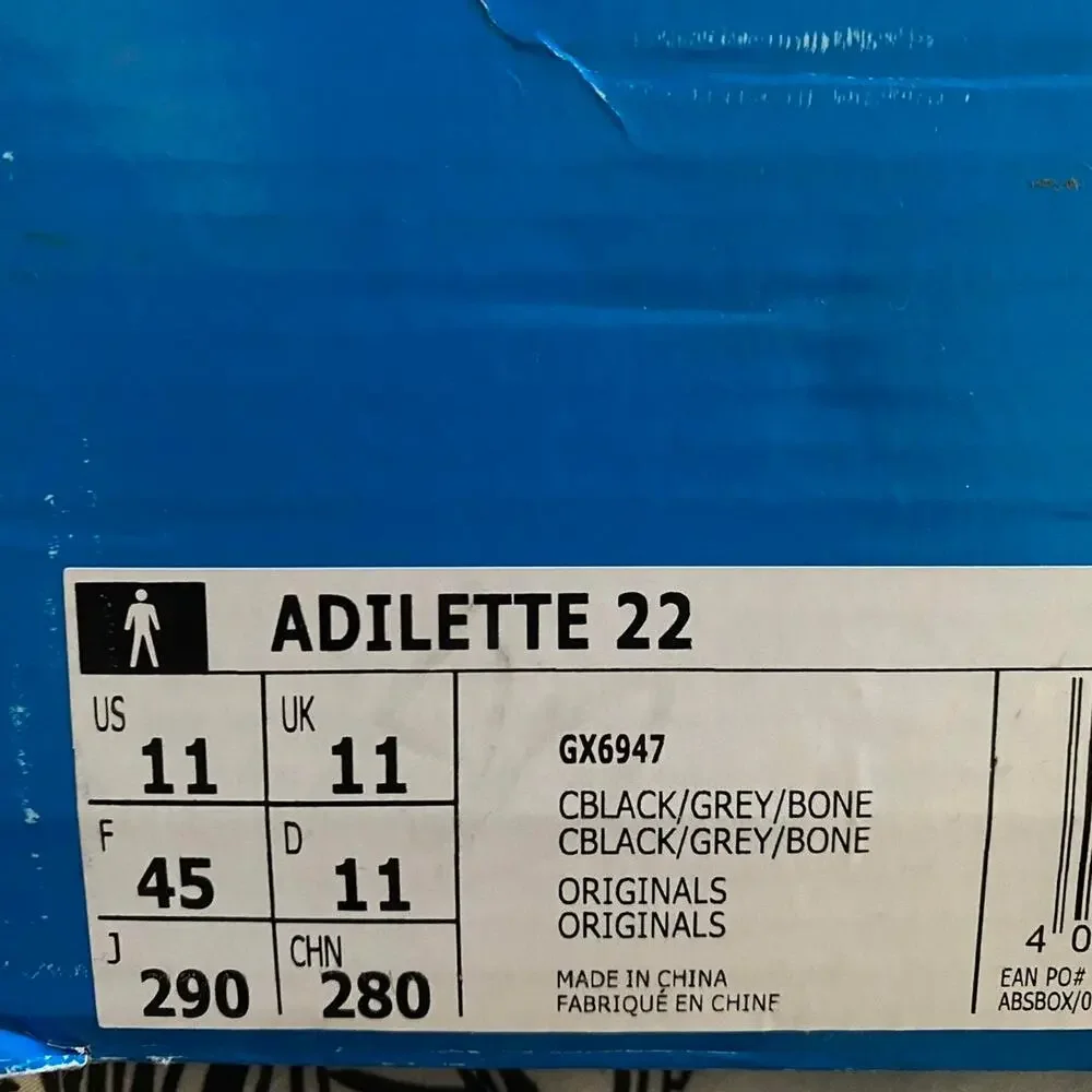 Adidas Adilette 22 gray bone black slides - size 11 M / 12.5 W US / 44 EU